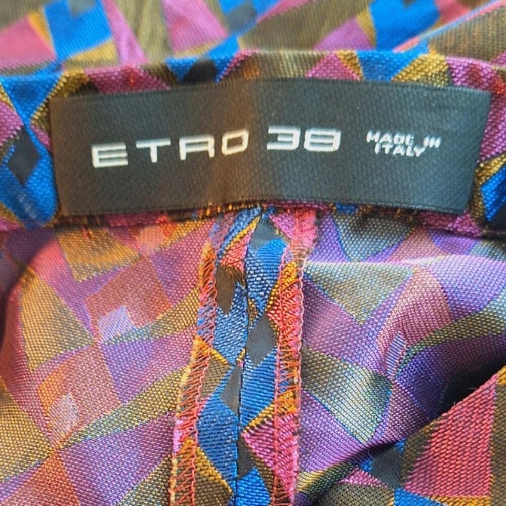 Etro Red and Blue Wide Leg Pants metallic jacquard Geometric 38 - Picture 4 of 12